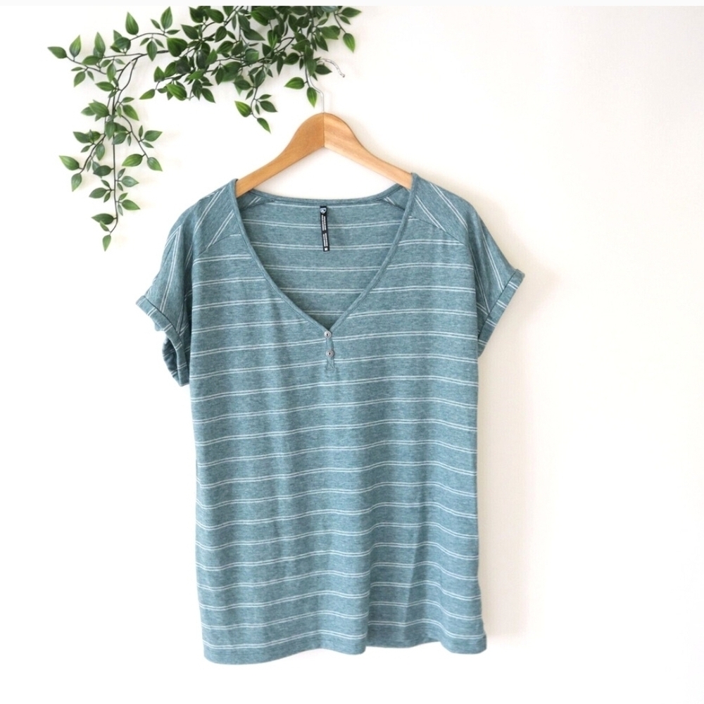 Teal Striped V-Neck Women's Top